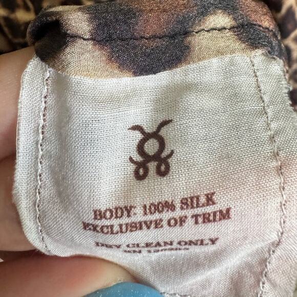 Figue Halima Top Cheetah Print Long Sleeve Smocked Blouse Tassels Silk Size XL - Picture 11 of 13